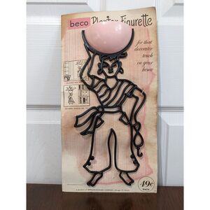 Vintage Mid-Century Beco Planter Figurette Balinese Man Pink & Black 1950s Decor